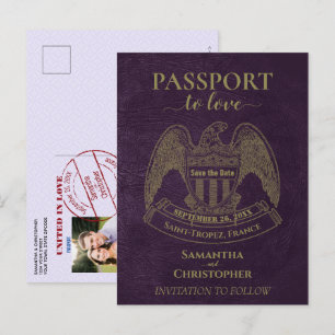 Cartão Postal De Anúncio Passaporte Roxo Fofo Divertido Casamento Salve a D