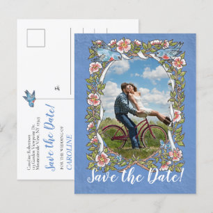 Cartão Postal De Anúncio Pássaro Azul Claro Foto Floral Casamento Salvar Da