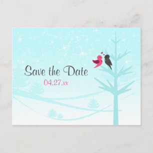 Cartão Postal De Anúncio Pássaros Apaixonados Aqua, Rosa, Cinza Casamento S