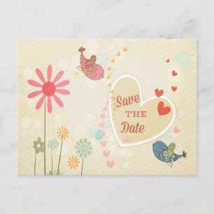 Cartão Postal De Anúncio Pássaros de Amor Fofos Salve a Data