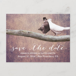 Cartão Postal De Anúncio Pássaros do Casamento Clássico Grunge Salvem a Dat