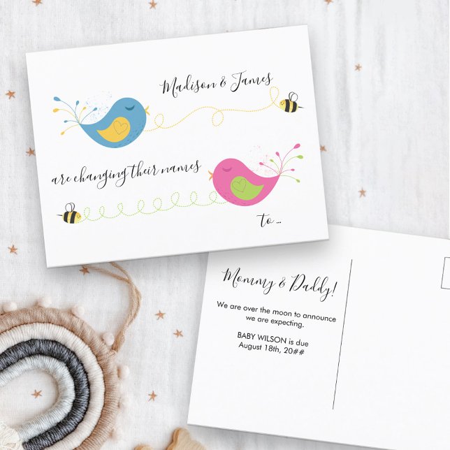 Cartão Postal De Anúncio Pássaros e Abelhas Mudando Nomes Gravidez (Criador carregado)