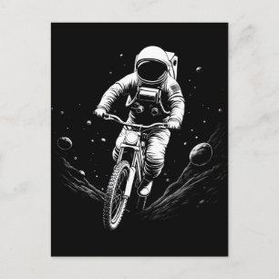 Cartão Postal De Anúncio Passeio de bicicleta de astronauta cósmico aventur