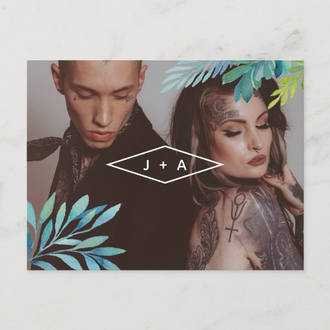 Cartão Postal De Anúncio Pasta De Aquarela Tropical Salvar A Data (Frente)