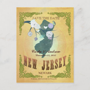 Cartão Postal De Anúncio Pastel Amarelo Save The Date -Mapa Com Lindos Páss