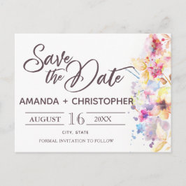 Cartão Postal De Anúncio Pastel de Aquarela Floral | Guardar o Cartão-Posta