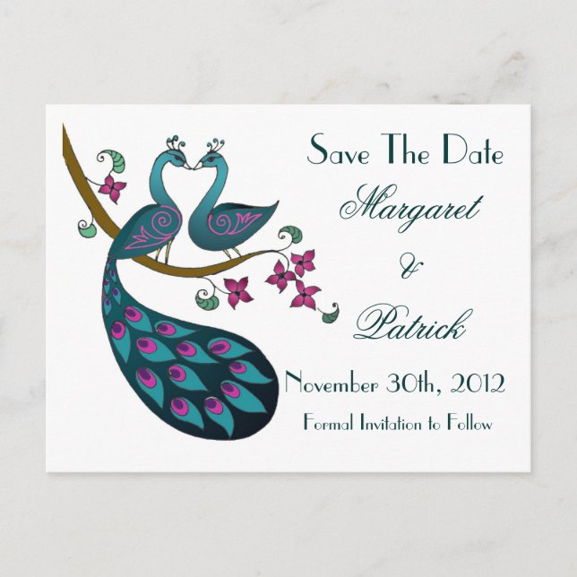 Cartão Postal De Anúncio Pavão -1 Salve o Cartão-Postal de Data (Frente)