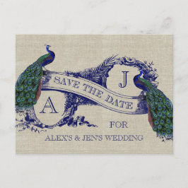 Cartão Postal De Anúncio Pavão Azul Linen Salve o Cartão-Postal de Data