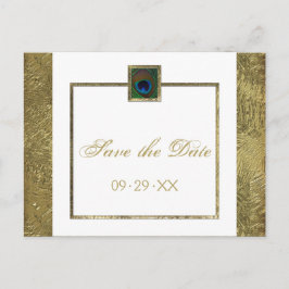 Cartão Postal De Anúncio Pavão branco e Dourado Guarde o Cartão de Data