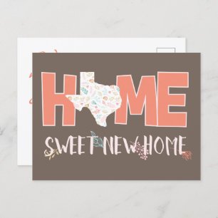 Cartão Postal De Anúncio Peach & Brown Home, Sweet New Home - Texas