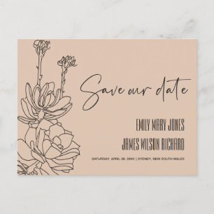 CARTÃO POSTAL DE ANÚNCIO PEACH DESERTE CACTI SUCCULENT SKETCH SALVE A DATA