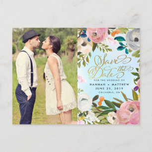 Cartão Postal De Anúncio Peach Dream Garden Floral Photo Save the Date