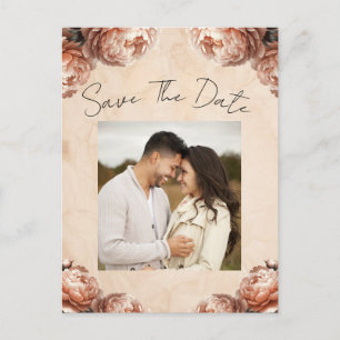 Cartão Postal De Anúncio Peach Peony Flowers Vintage Rustic Salvar Data