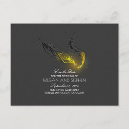 Cartão Postal De Anúncio Penas com Dourado Chic Preto Save the Date