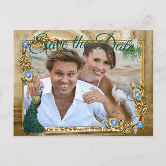 Cartão Postal De Anúncio Penas de Peacock Reais ouros (Frente)