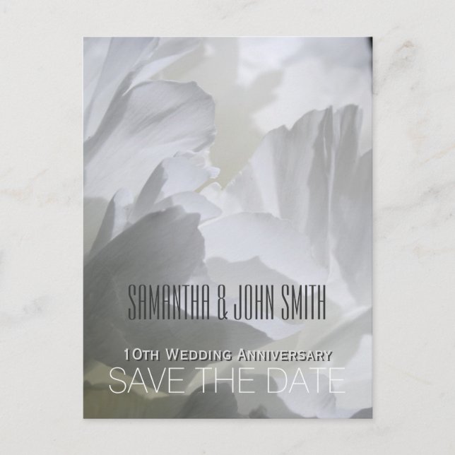 Cartão Postal De Anúncio Peony 10º Aniversário de Casamento Salve a Data 1 (Frente)