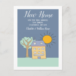 Cartão Postal De Anúncio Pequena Casa E Árvore Com O Sol Novo Lar