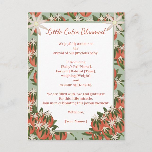 Cartão Postal De Anúncio Pequena Cutie Clementine Sage | Citrus Birth (Frente)