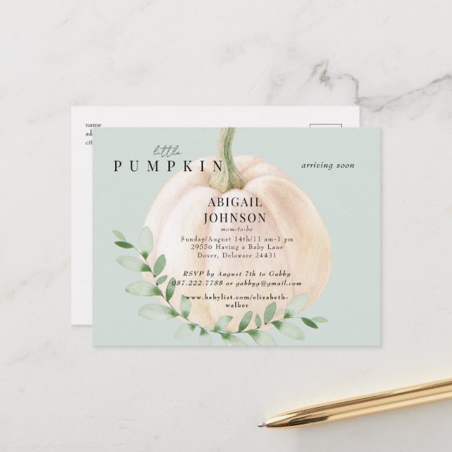 Cartão Postal De Anúncio Pequeno Chá de fraldas de Pumpkin Sage (Frente/Verso In Situ)