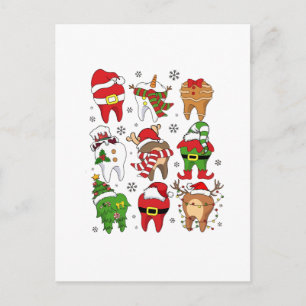 Cartão Postal De Anúncio Personagens Dentários de Natal Adoráveis Diversão