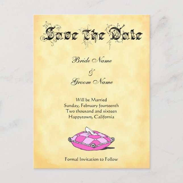 Cartão Postal De Anúncio Personalizado Guardar a Data do Slipper da Cindere (Frente)