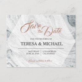 Cartão Postal De Anúncio Personalizado, Salve a Data, Casamento de Mármore