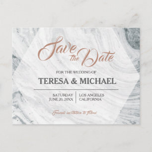 Cartão Postal De Anúncio Personalizado, Salve a Data, Casamento de Mármore