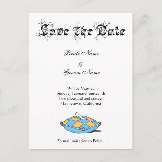 Cartão Postal De Anúncio Personalizado Salve a Data Cinderela Chinelo em Te (Frente)