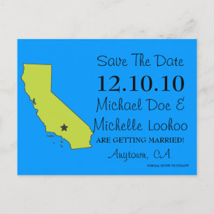 Cartão Postal De Anúncio Personalizável Salvar o Estado da Data - CALIFORNI