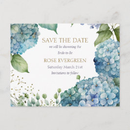 Cartão Postal De Anúncio Personalize Festa de Noivado Hydrangea Azul