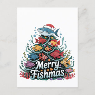 Cartão Postal De Anúncio Pesca Engraçada Árvore de Natal Pescador