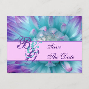 Cartão Postal De Anúncio Pétalas de Flores Aqua e Roxo Salve a Data