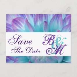Cartão Postal De Anúncio Pétalas de Flores Aqua e Roxo Save the Date V2