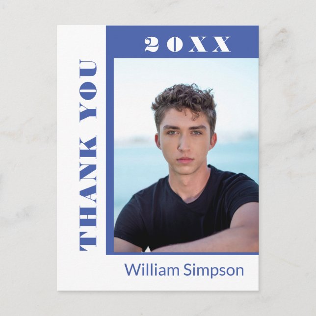 Cartão Postal De Anúncio PHOTO Modern Simple Graduation Obrigado Anunciar (Frente)