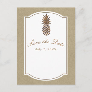Cartão Postal De Anúncio Pineapple de Bronze Dourado Kraft Save the Date