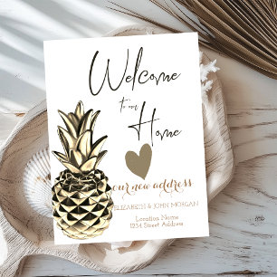 Cartão Postal De Anúncio Pineapple Metálico Dourado, Endereço Novo Coração