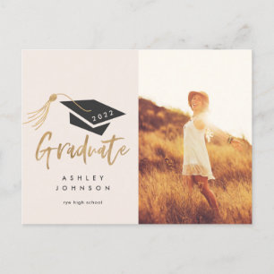 Cartão Postal De Anúncio Pingente de Borla de Chapéu de Formatura Dourado F