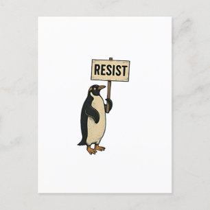 Cartão Postal De Anúncio Pinguim Engraçado Resiste Protesto Contra Tarifas