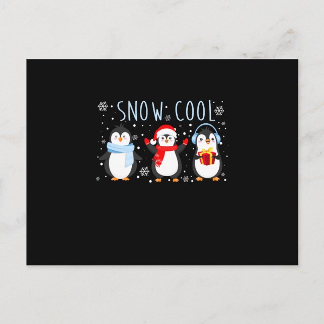 Cartão Postal De Anúncio Pinguim Legal na neve  Natal (Frente)