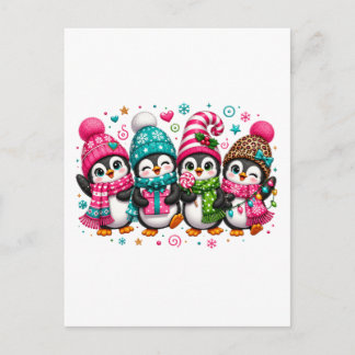 Cartão Postal De Anúncio Pinguins de Natal Adoráveis