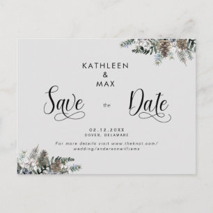 Cartão Postal De Anúncio Pinhas de pinheiro simples para casamento Save the