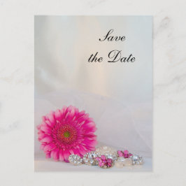 Cartão Postal De Anúncio Pink Daisy e Buttons Casamento Salve a Data