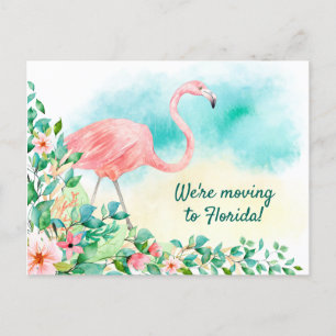 Cartão Postal De Anúncio Pink Flamingo Tropical Beach Scene Novo Endereço