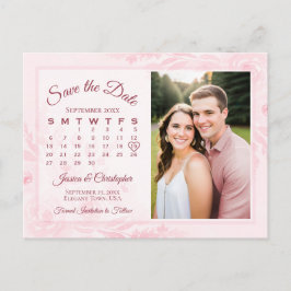 Cartão Postal De Anúncio Pink Peonies Wedding Save the Date Calendar Photo