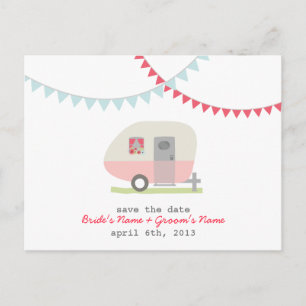 Cartão Postal De Anúncio Pink Retro Trailer Weding The Date Postcard