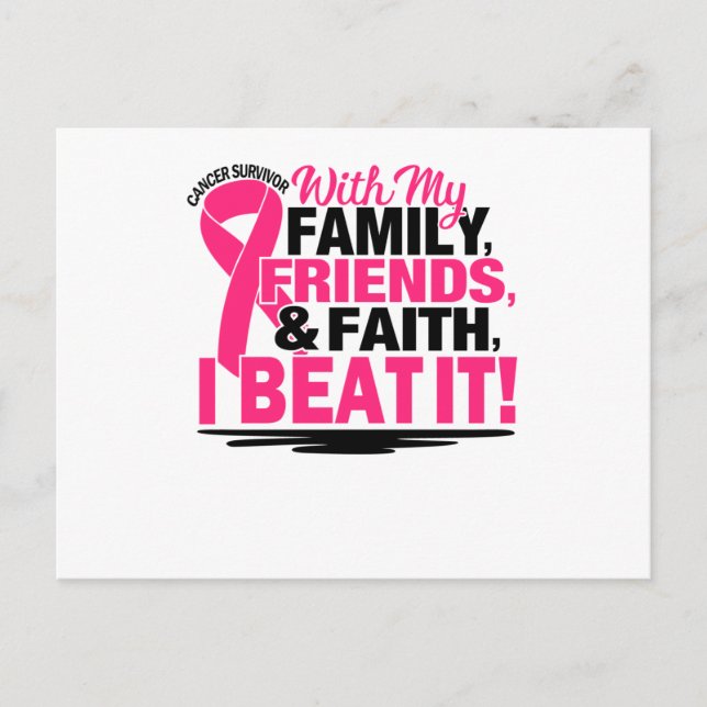 Cartão Postal De Anúncio Pink Ribbon Cancer Survivor Friends Family And Fai (Frente)