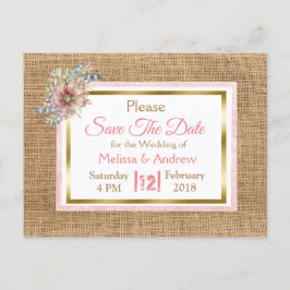 Cartão Postal De Anúncio PInk Rústico Floral de Casamento em Lona Salve a D
