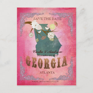 Cartão Postal De Anúncio Pink Save The Date - Georgia Map With Loves