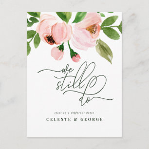 Cartão Postal De Anúncio Pink watercolor floral muda a data do casamento