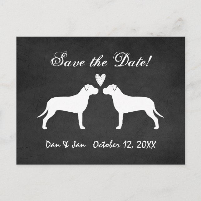 Cartão Postal De Anúncio Pit Bull Terriers Casamento Salve a Data (Frente)
